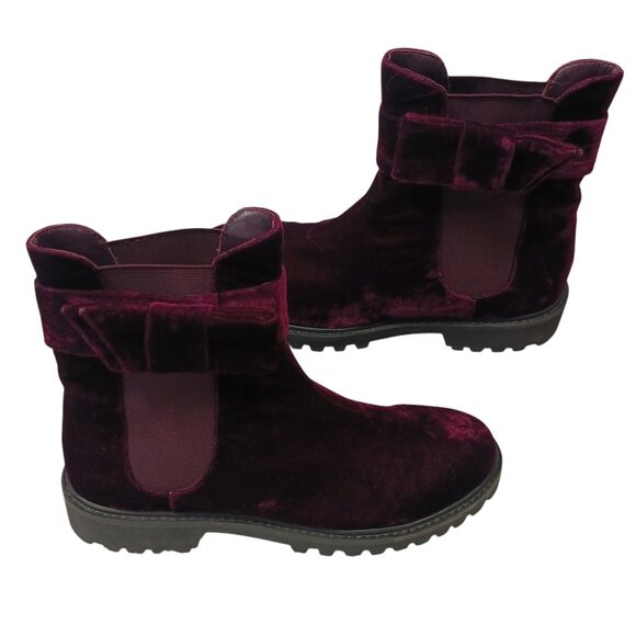 Joie Size 7.5, Purple/Plum Velvet, Chelsea, Ankle Height, Booties, Hollie Bow - Picture 1 of 15